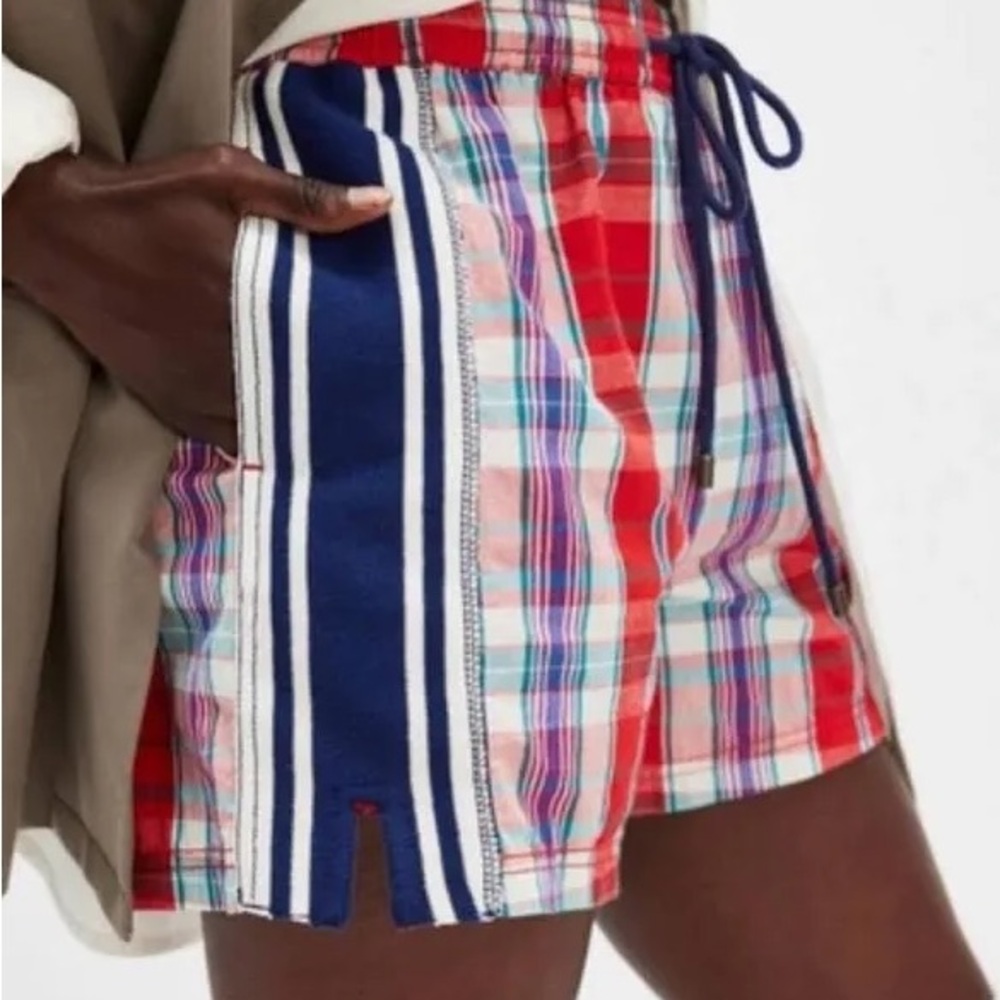 Free People Red and Blue Athletic Shorts with Plaid Pattern NWT size Medium